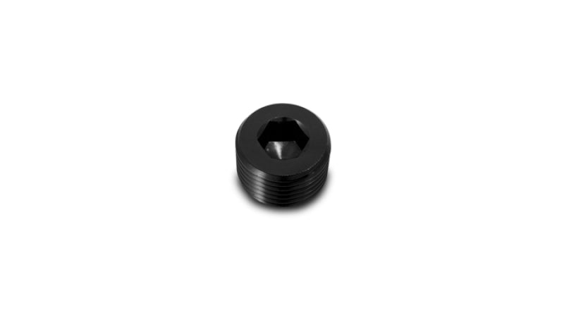 Vibrant aluminum 1/2 inch NPT socket pipe plugs for fittings, shown in a close-up with metallic finish and threaded design.