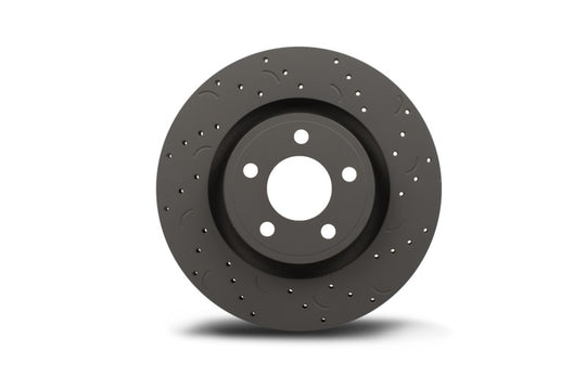 Hawk Performance Talon brake rotors with slot and drilled design, shown in a close-up view highlighting their performance features.