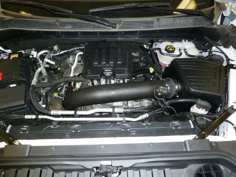 K&N Engineering cold air intake system for 2019-2020 Chevrolet 1500 2.7L L4 engine, showing the intake tube and filter.