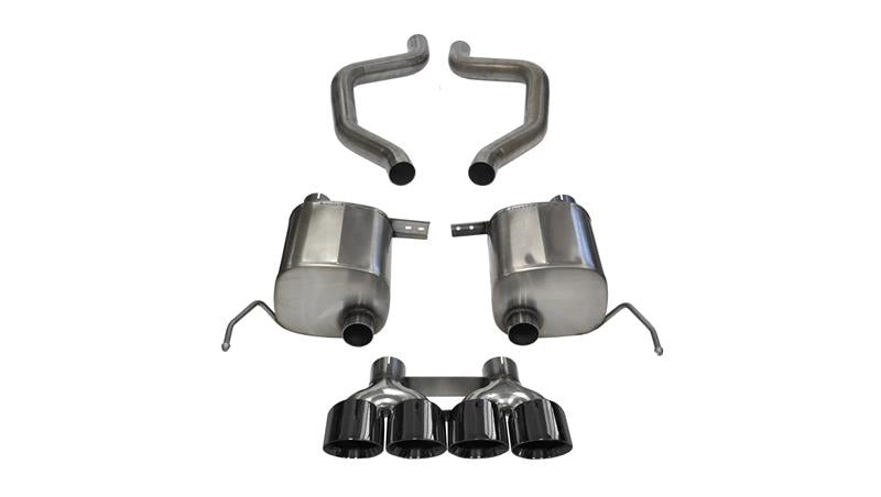Black Corsa Performance axle back exhaust with quad 4.5-inch tips for Chevy Corvette Z06 2017-2019, showcasing the sleek design.