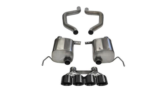 Black Corsa Performance axle back exhaust with quad 4.5-inch tips for Chevy Corvette Z06 2017-2019, showcasing the sleek design.