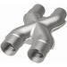 MagnaFlow Smooth Trans X 2.25/2.25 stainless steel X pipe for exhaust systems, showing the polished pipe with welded joints.