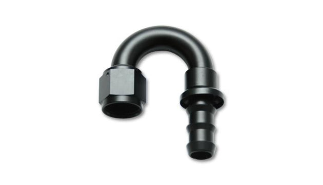 Vibrant aluminum -10AN push-on 180-degree hose end fitting with a vibrant red and black design, made for high-performance automotive hoses.