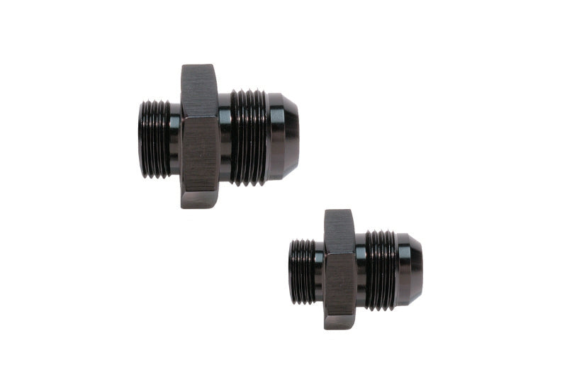Aeromotive AN-8 to AN-10 flare union fitting for high-performance fuel and oil lines, made of durable metal, shown connected.