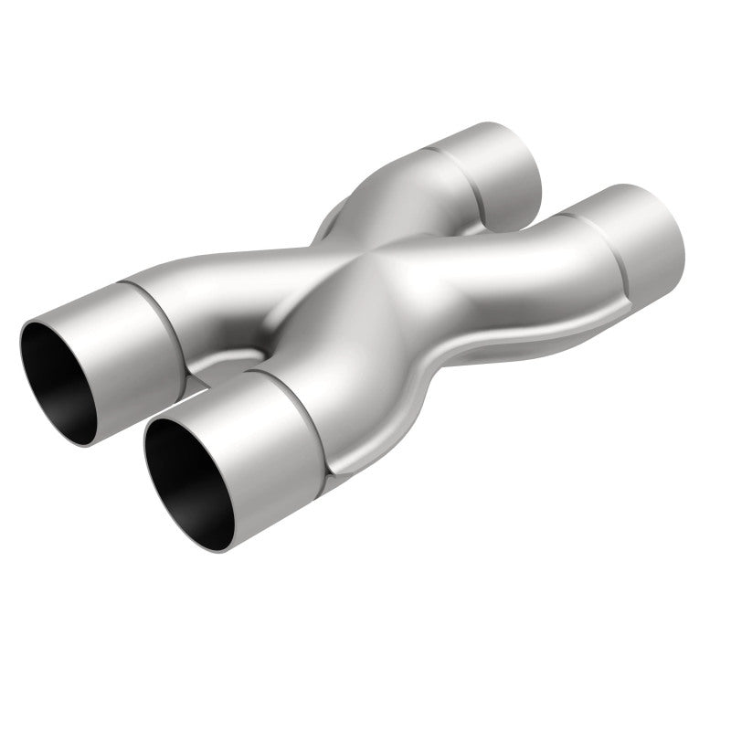 MagnaFlow Smooth Trans X 3/3 X 14 SS stainless steel X pipe for exhaust systems, showing the polished metal surface and welds.