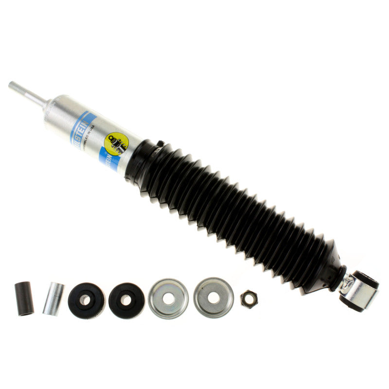 Bilstein 5125 Series lifted truck shock absorber, collapsed and extended view, showing durable shock and strut design for off-road vehicles.