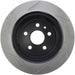 StopTech Sport slotted rear left brake rotor showing slotted surface and vented design for improved braking performance.