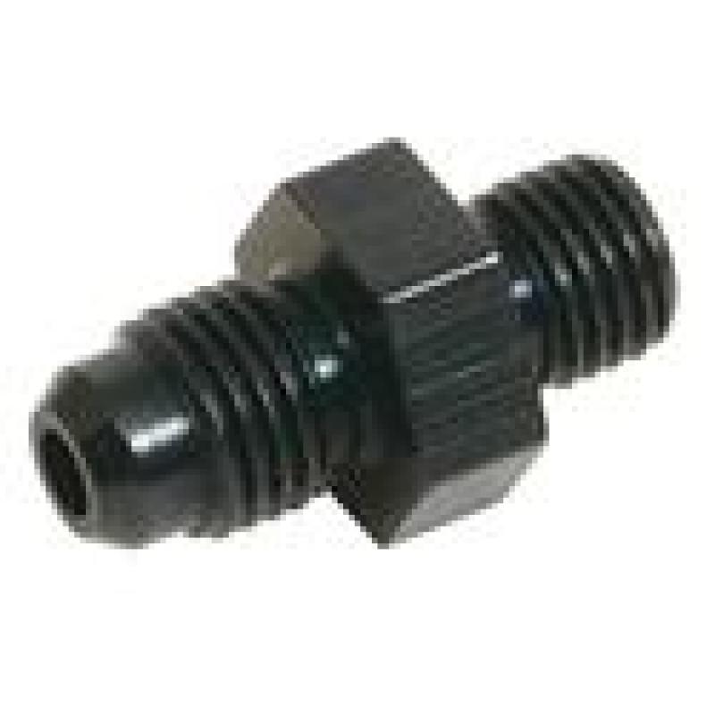 Black Fragola -4AN 12 Degree 1.25 Adapter fitting with angled design, used for hydraulic or fuel line connections.