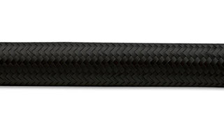 Vibrant -8 AN black nylon braided flex hose, 20-foot roll, durable and flexible for automotive or industrial fluid transfer.