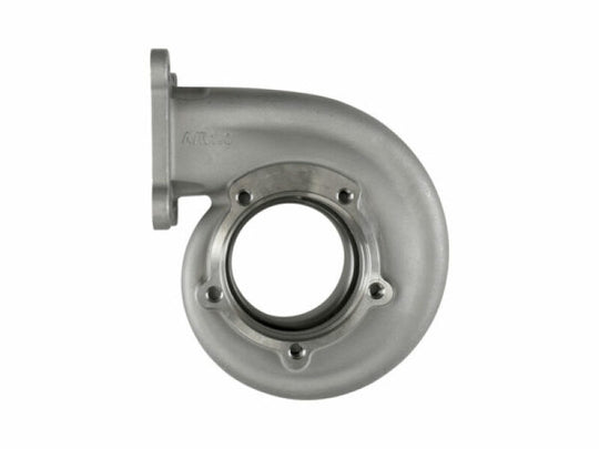 Turbosmart B Frame T4 Divided 1.00AR 66mm turbine housing showing the metal construction and divided inlet for turbocharger installation.