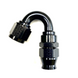 Fragola -6AN black street hose end fitting for PTFE hoses, featuring 150-degree angle and durable construction.