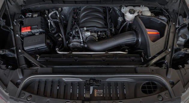 K&N Engineering NextGen cold air intake for Chevy Silverado 2019-2024 5.3L/6.2L V8 engine, shows the intake system components.