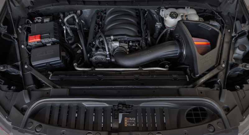 K&N Engineering NextGen cold air intake for Chevy Silverado 2019-2024 5.3L/6.2L V8 engine, shows the intake system components.