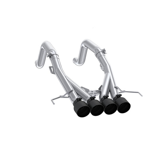 MBRP axle-back muffler bypass with quad black tips for 2014-2019 Chevrolet Corvette 6.2L, showing the black exhaust tips and piping.