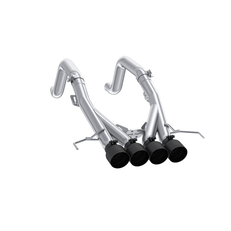 MBRP axle-back muffler bypass with quad black tips for 2014-2019 Chevrolet Corvette 6.2L, showing the black exhaust tips and piping.