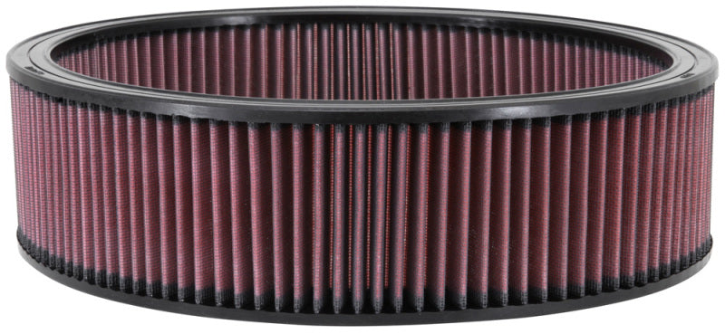 K&N Engineering 14-inch round drop-in air filter with 12-inch inner diameter and 4-inch height, designed for improved airflow.