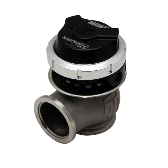 Turbosmart GenV CompGate40 black external wastegate with 7psi boost pressure setting, made for turbocharged engines.
