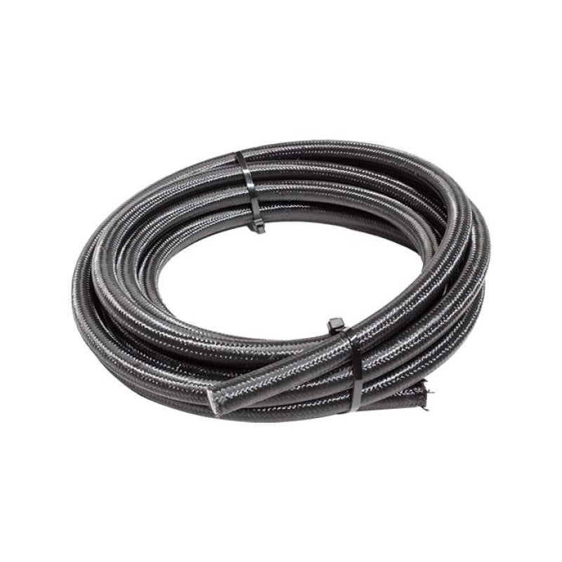 Black Snow Performance Snow 8AN braided stainless PTFE hose for injection pump systems, 15ft length with durable construction.