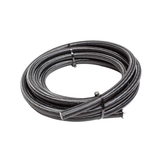 Black Snow Performance Snow 8AN braided stainless PTFE hose for injection pump systems, 15ft length with durable construction.