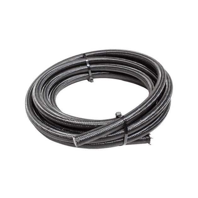 Black Snow Performance Snow 8AN braided stainless PTFE hose for injection pump systems, 15ft length with durable construction.