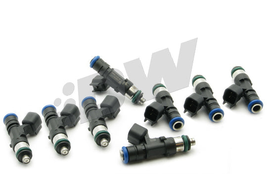 DeatschWerks 50lb fuel injector set for LS2, 5.7L, and 6.1L HEMI V8 engines, includes 8 injectors for high-performance fuel delivery.