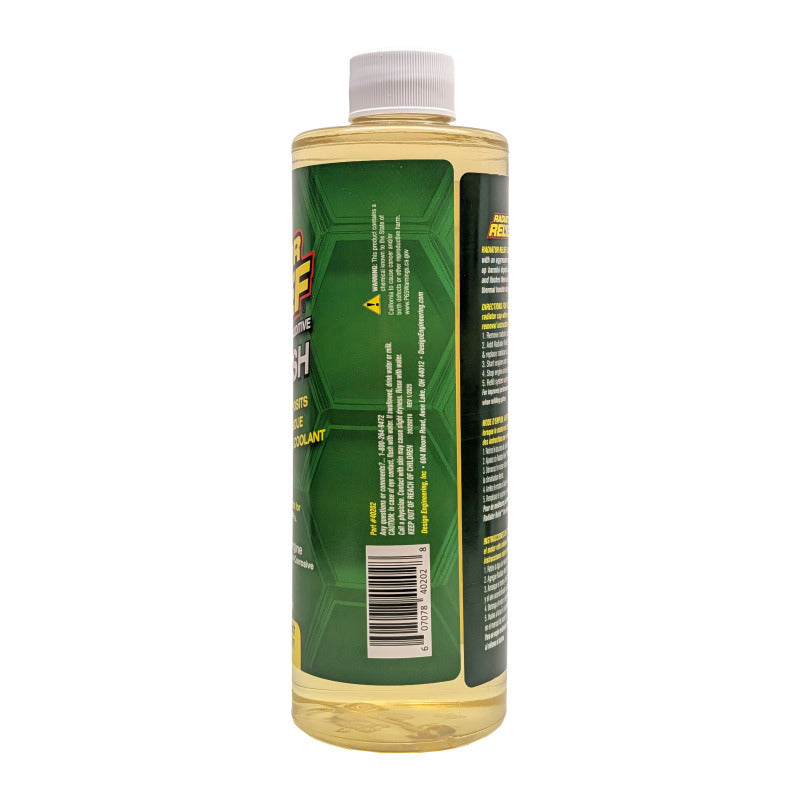 DEI Radiator Relief Flush 16oz coolant bottle with label and cap, used for radiator system cleaning and coolant maintenance.