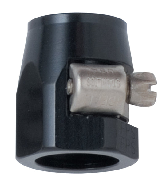 Black Fragola -6AN EZ Clamp fitting, lightweight and durable for high-performance automotive or racing fluid connections.