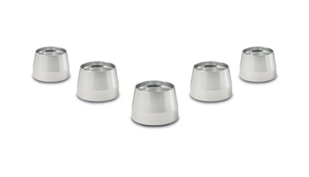 Vibrant -4AN PTFE hose olive inserts, 5-pack, shown with fittings for secure, high-performance fuel and oil connections.