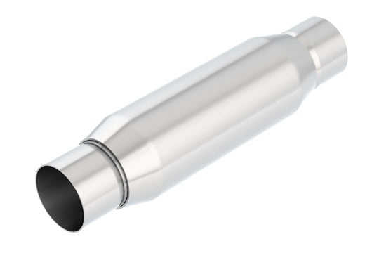 Borla CrateMuffler resonator with 2.25-inch center inlet and 3.5-inch round outlet, 10-inch length, for automotive exhaust systems.