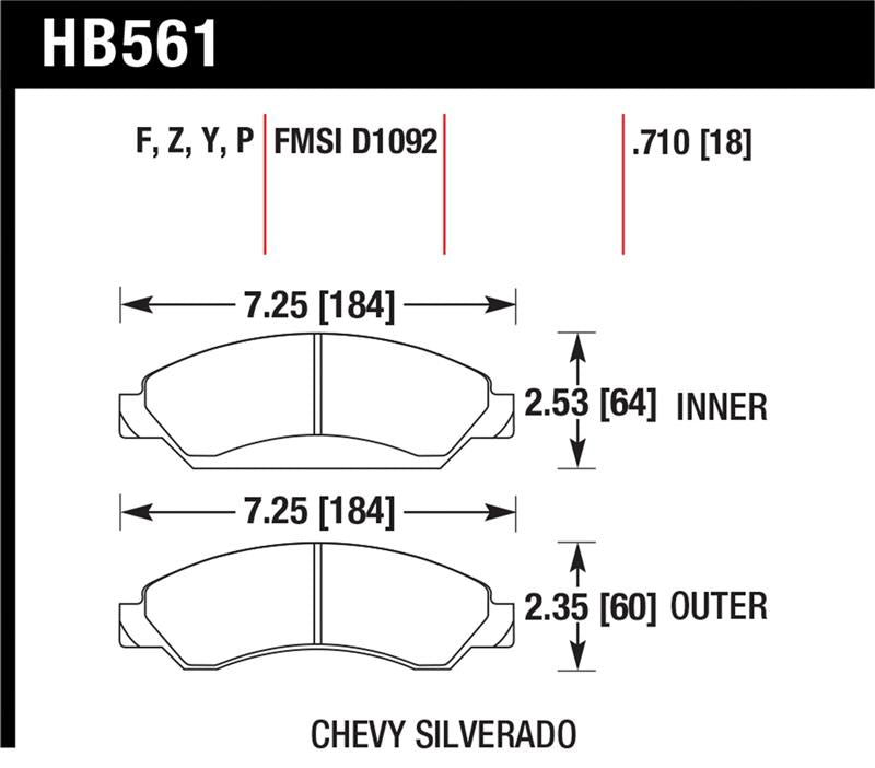 Hawk Performance brake pads for Chevrolet Avalanche, Silverado, Suburban, Tahoe, GMC Sierra, Yukon, front street performance braking system
