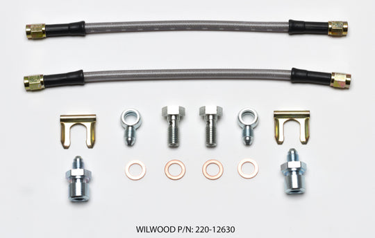 Wilwood Flexline Kit D52 brake line with 10-inch brake hose, banjo fitting, 10mm and 3/8-24 chassis connections, for disc brakes.
