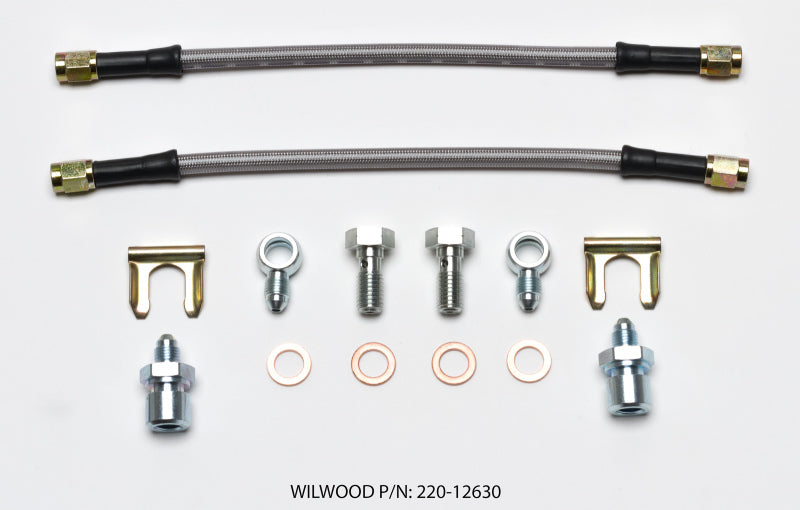 Wilwood Flexline Kit D52 brake line with 10-inch brake hose, banjo fitting, 10mm and 3/8-24 chassis connections, for disc brakes.