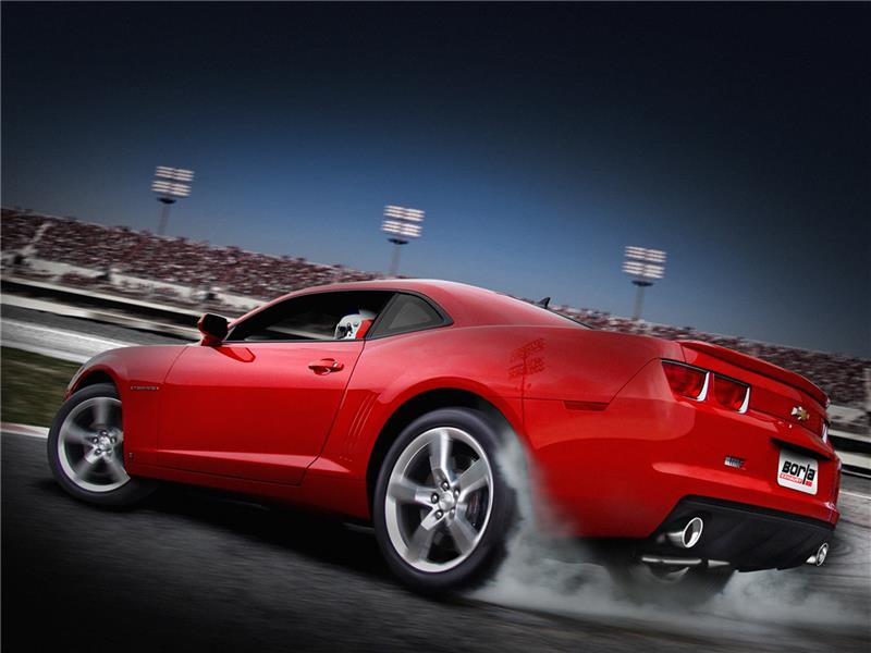 Borla axle back SS exhaust rear section for 2010 Chevrolet Camaro 3.6L V6, excluding 2013RS model, shown in the image.