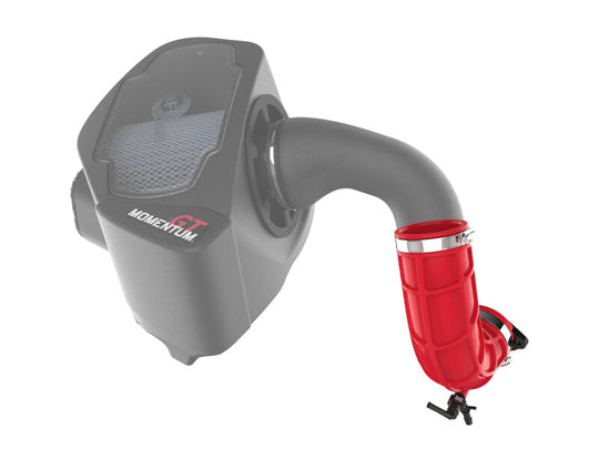 aFe red turbo inlet pipe for enhanced engine airflow, compatible with PN 50-70119, 50-70127, and 50-70131 turbo inlets.