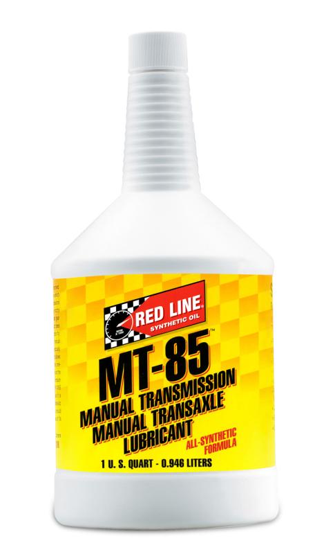 Red Line 75W85 MT-85 gear oil quart bottle with red and white label, suitable for automotive transmissions and gear systems.