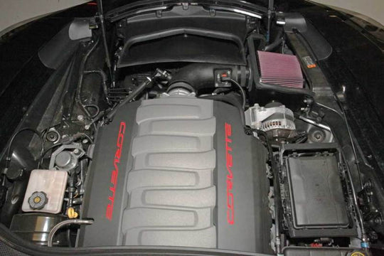 K&N Engineering cold air intake kit for 2014-2015 Chevrolet Corvette 6.2L V8 engine, featuring high-flow intake components.