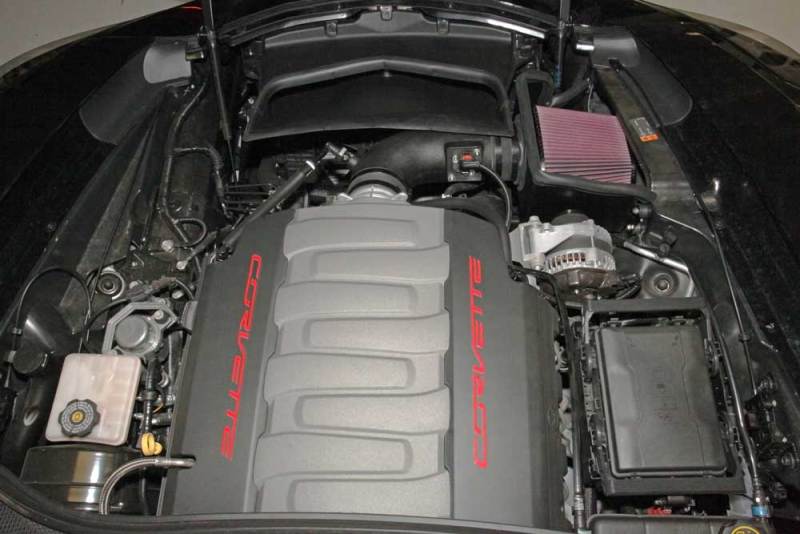 K&N Engineering cold air intake kit for 2014-2015 Chevrolet Corvette 6.2L V8 engine, featuring high-flow intake components.