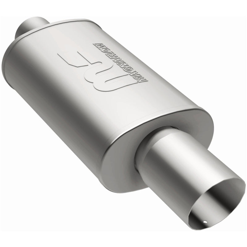 MagnaFlow muffler with tip, model RS 14X5X8, featuring polished exhaust tip and durable stainless steel construction.