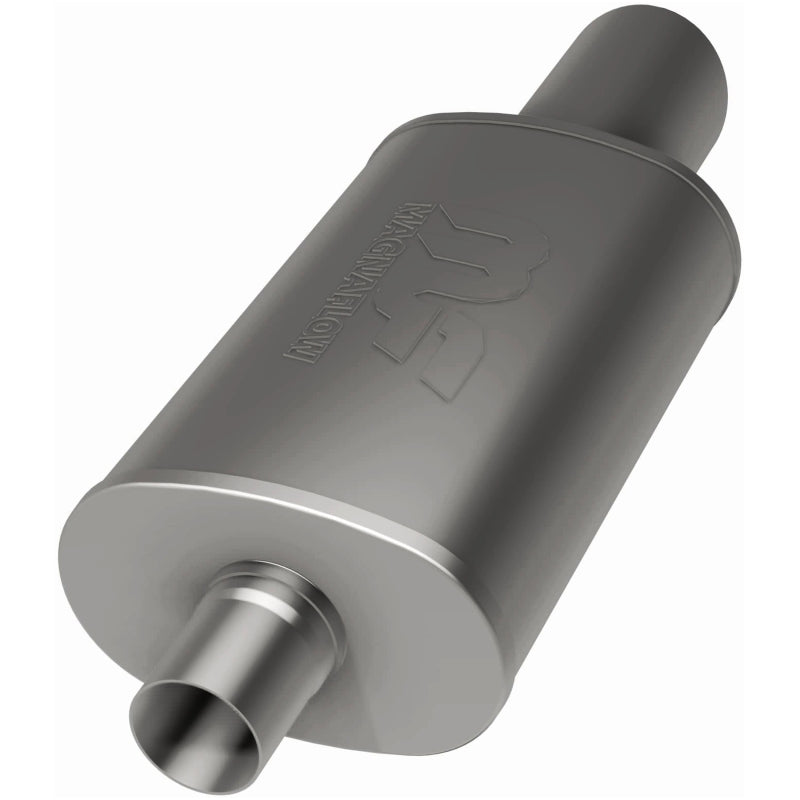 MagnaFlow muffler with chrome tip, rectangular shape, model RS 14X5X8, 2.25/4 inch inlet and outlet, automotive exhaust component