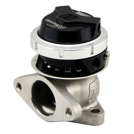 Turbosmart WG38 Gen V Ultragate 38 wastegate in black, featuring a compact design and adjustable boost control, 7 psi.