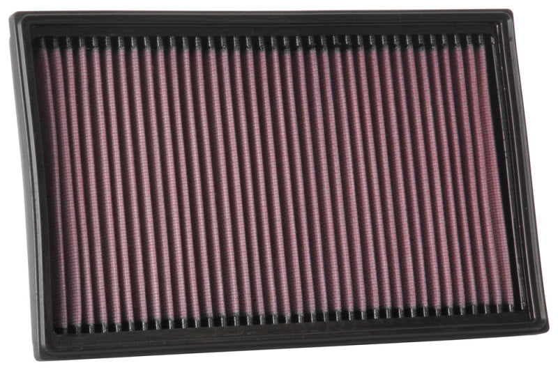 K&N Engineering drop-in air filter for 2017+ Audi A3 1.5L L4 engine, shown installed in the engine bay.