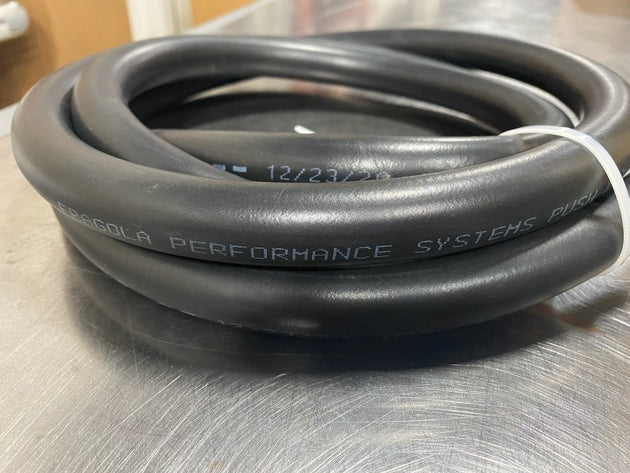 Fragola -6AN Push-Lite Hi-Temp black braided hose, 20ft length, flexible high-temperature racing hose for automotive use.