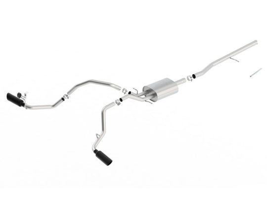 Borla 14-16 Chevrolet Silverado 1500 5.3L ATAK catback exhaust with black chrome tips, shown installed on the truck.