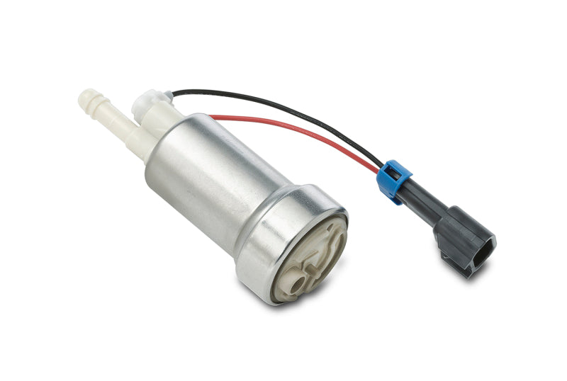 Walbro Universal 450 LPH in-tank fuel pump designed for E85 ethanol fuel, shown installed in a vehicle's fuel tank.