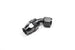 Radium Engineering -8AN black PTFE hose end fitting with 45-degree angle, designed for high-performance fuel or oil lines.