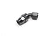 Radium Engineering -8AN black PTFE hose end fitting with 45-degree angle, designed for high-performance fuel or oil lines.