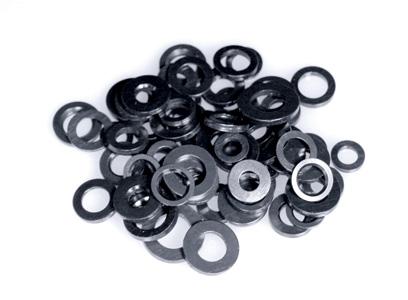 ARP M10 ID .850 inch black chamfer washers, part of hardware kits, showing 10 durable black washers with chamfered edges.