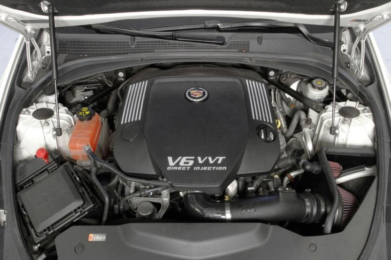 K&N Engineering cold air intake for Cadillac ATS V6 3.6L engine, showcasing the black performance air filter and intake tube.