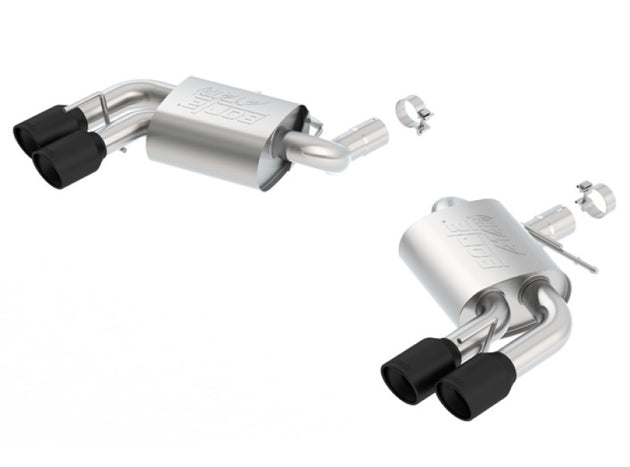 Borla axle back exhaust for 2016-2018 Chevy Camaro V8 SS in ceramic black, rear section with dual mode valve absence.
