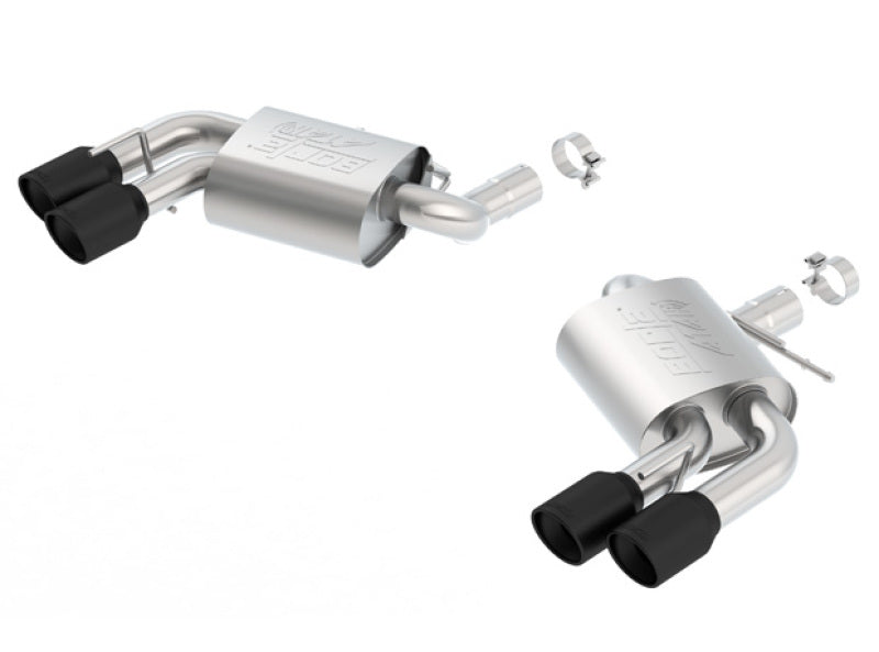 Borla axle back exhaust for 2016-2018 Chevy Camaro V8 SS in ceramic black, rear section with dual mode valve absence.